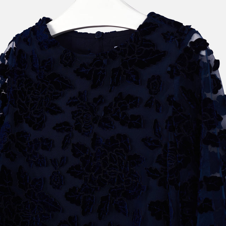 Velvet Floral Dress - Navy