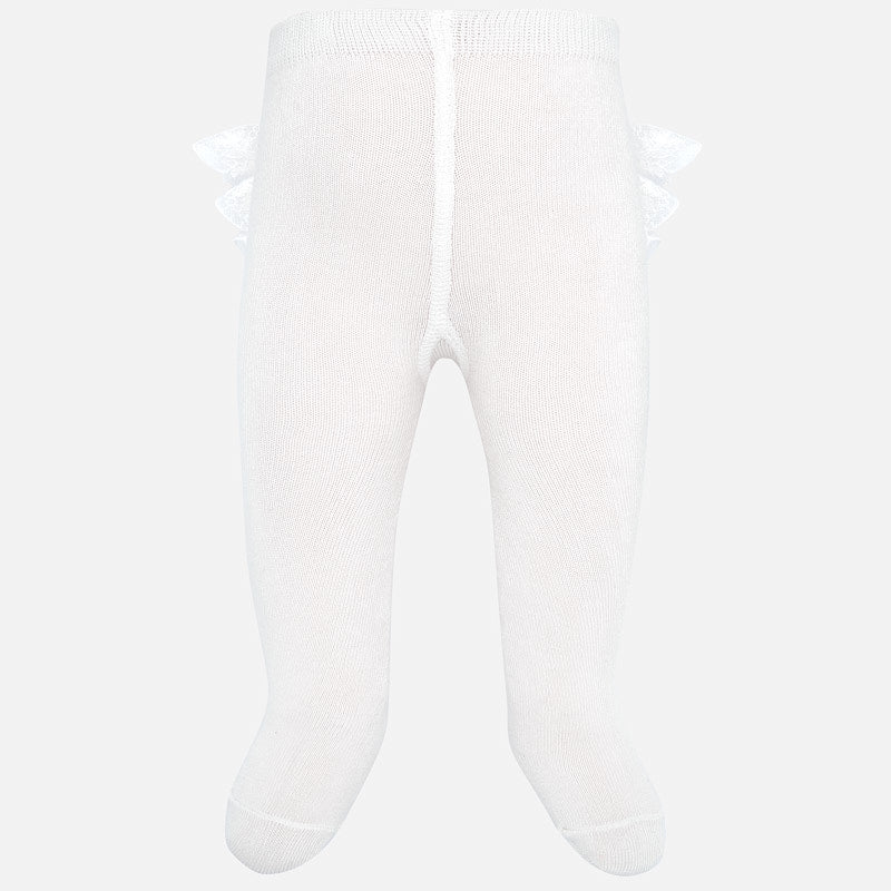 Off White Lace Ruffle Footed Tights 