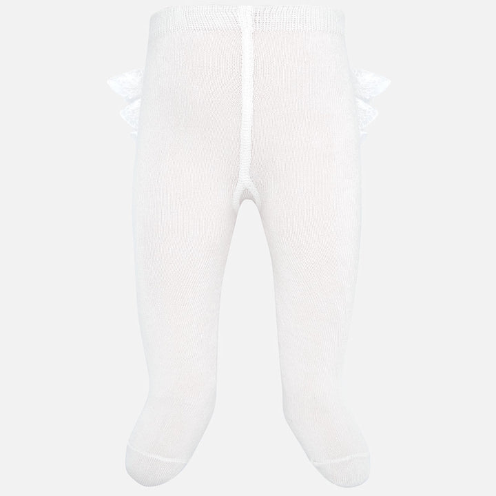 Off White Lace Ruffle Footed Tights 