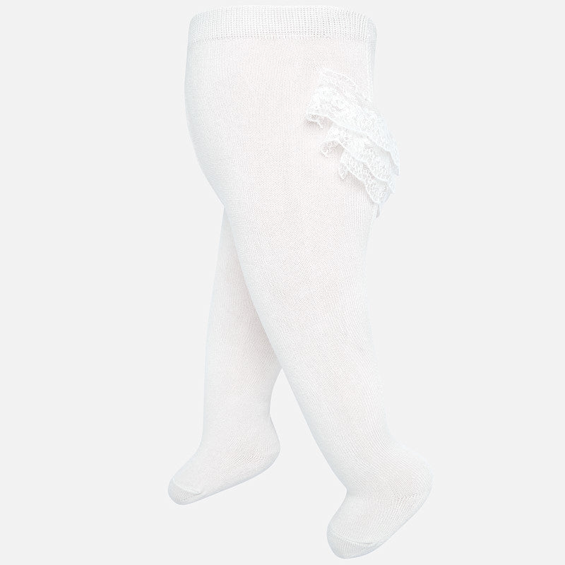 Off White Lace Ruffle Footed Tights 