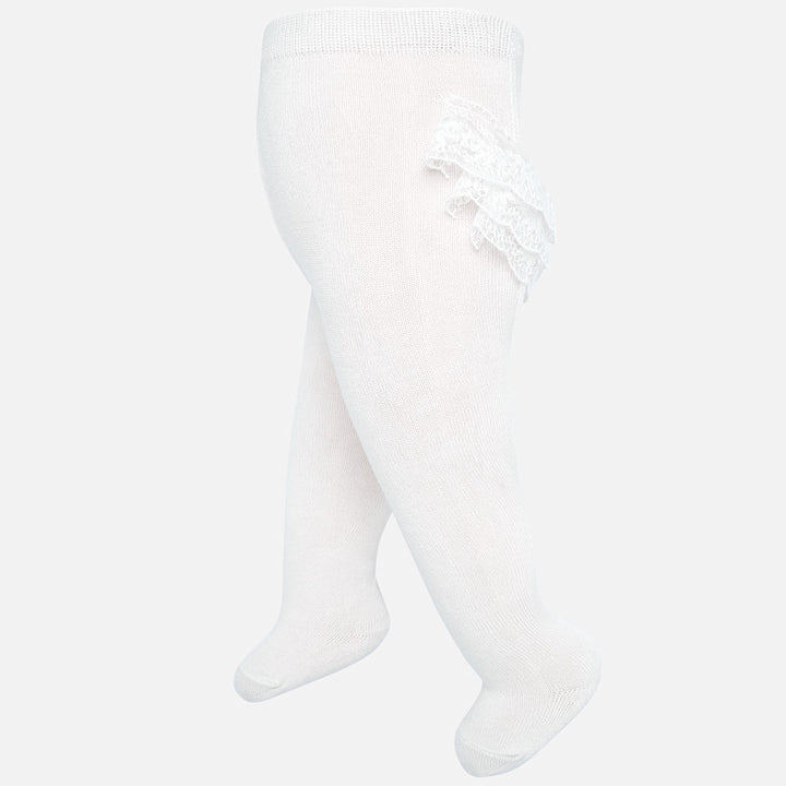 Off White Lace Ruffle Footed Tights 