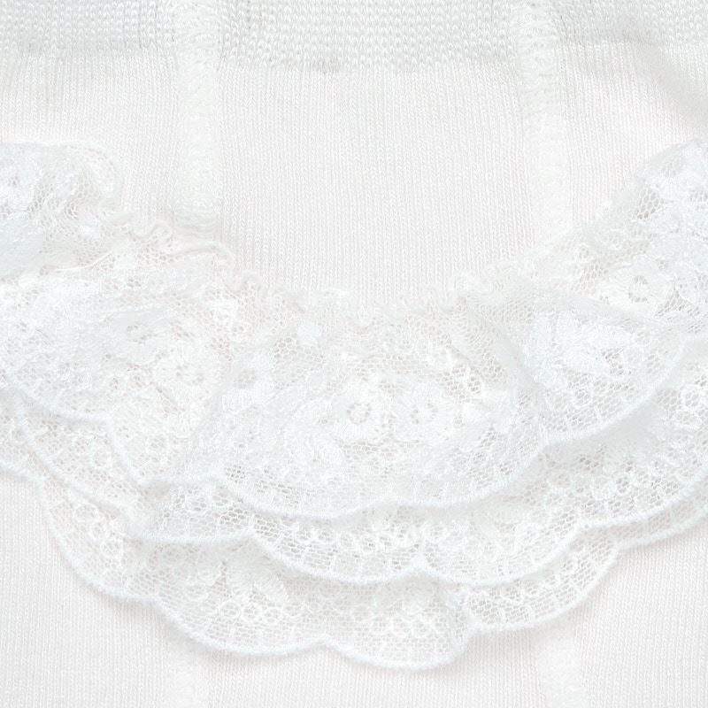 Off White Lace Ruffle Footed Tights 