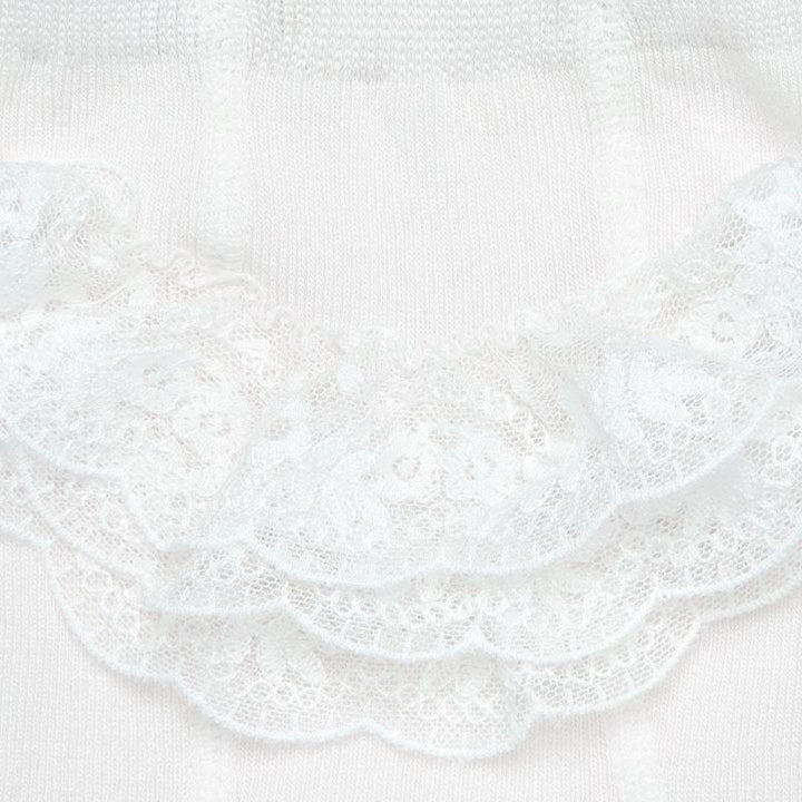 Off White Lace Ruffle Footed Tights 