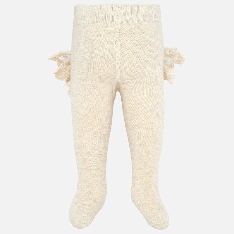 Beige Lace Ruffle Footed Tights