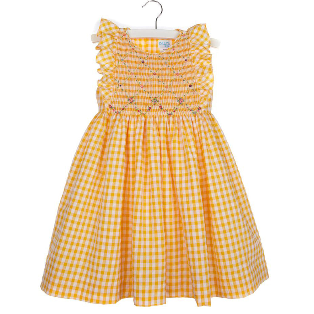Lemon Gingham Smocked Dress