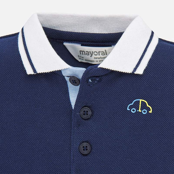 Navy Short Sleeved Polo with White Collar