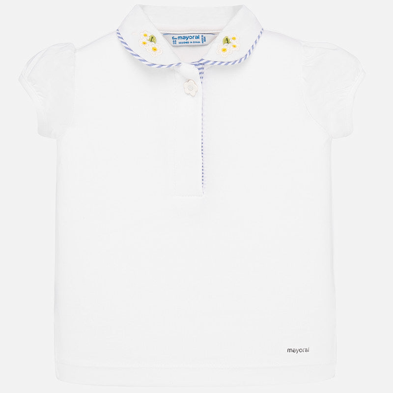 White Shirt with Floral Embroidered Collar