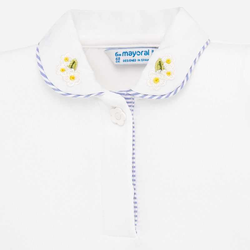 White Shirt with Floral Embroidered Collar