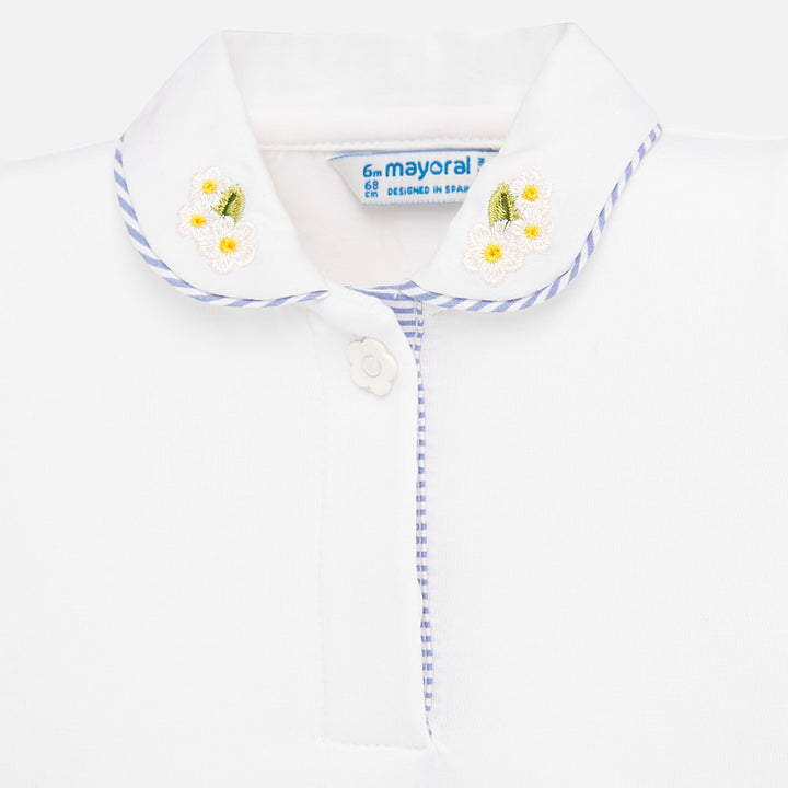 White Shirt with Floral Embroidered Collar