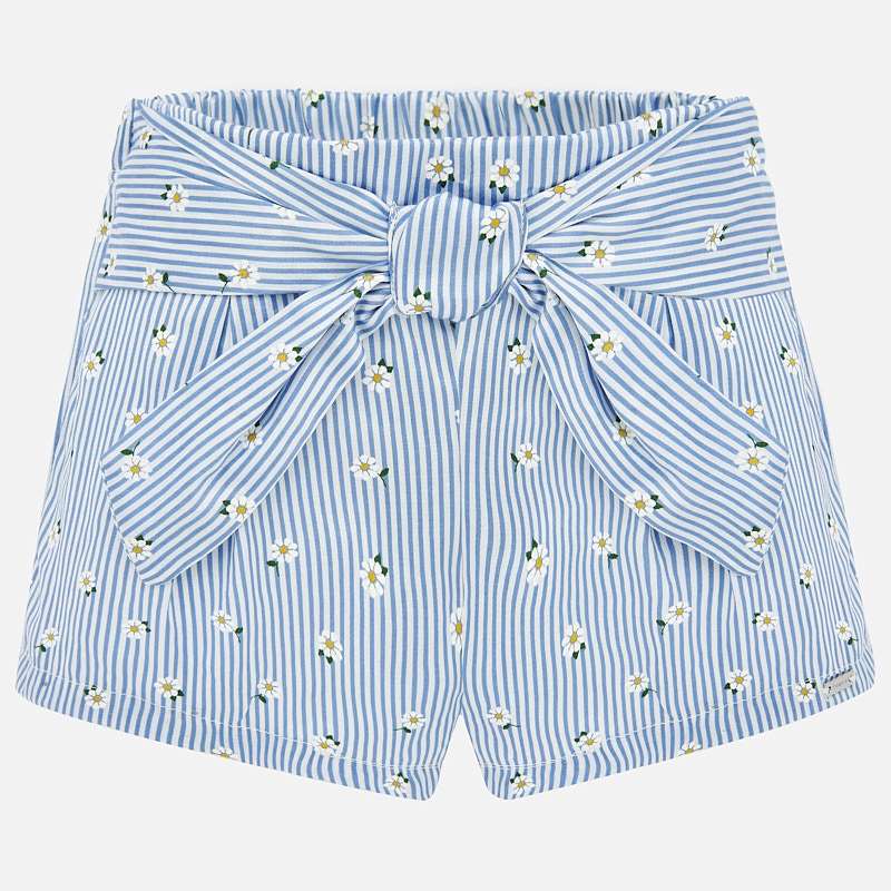 Blue & White Striped Floral Shorts