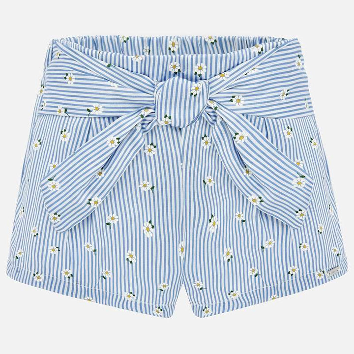 Blue & White Striped Floral Shorts