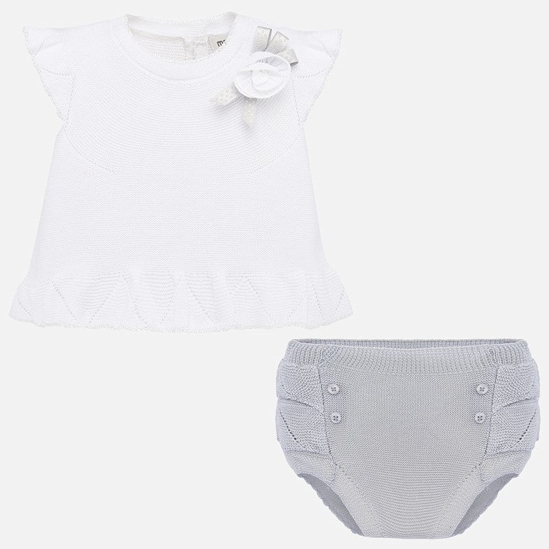 White Blouse with Grey Ruffled Bloomers