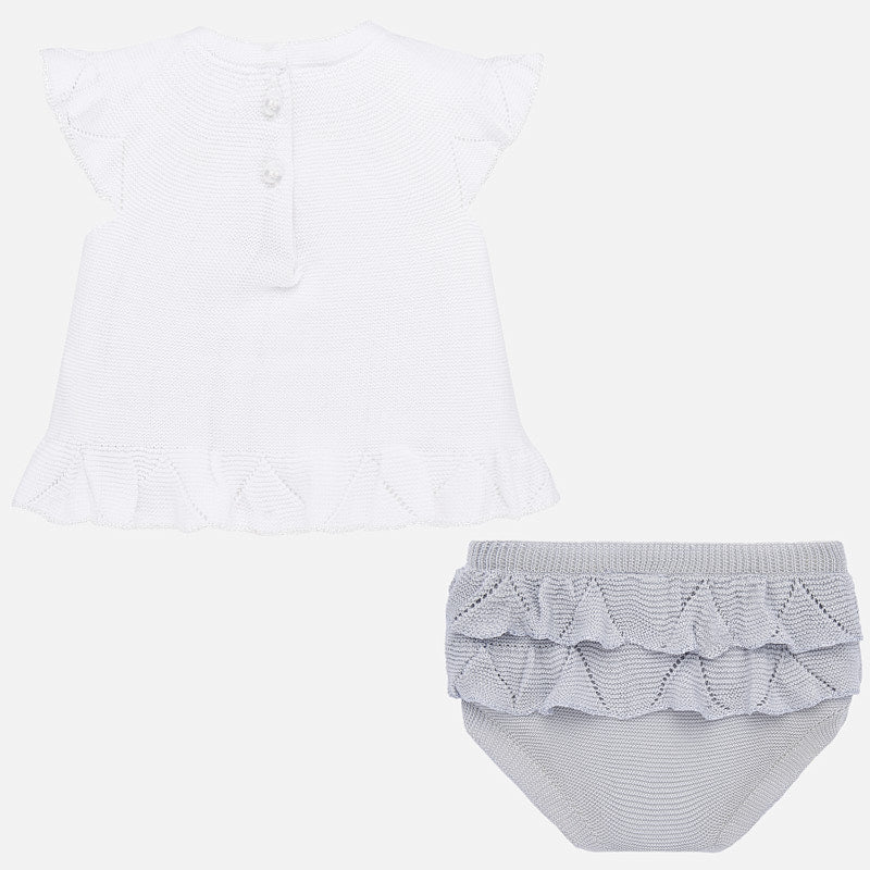 White Blouse with Grey Ruffled Bloomers