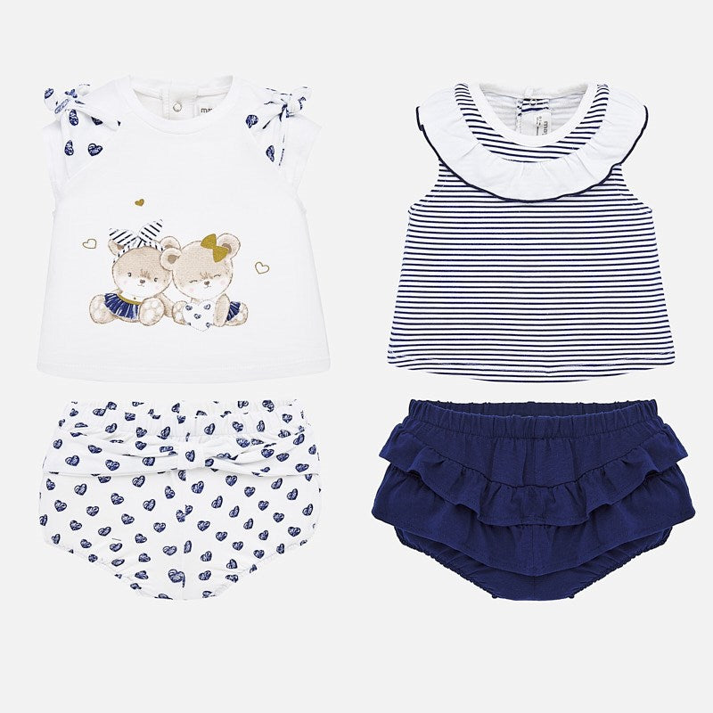 Navy Blue & White 4 pc. Top & Bottom Sets