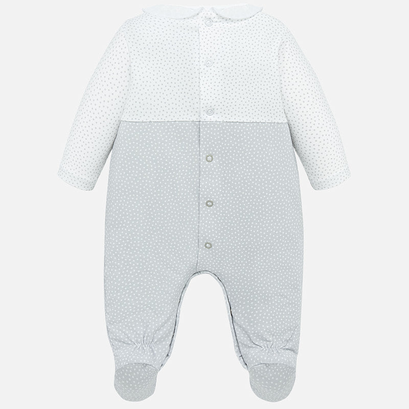White & Grey Polka-Dot Onesie with Rose Detail