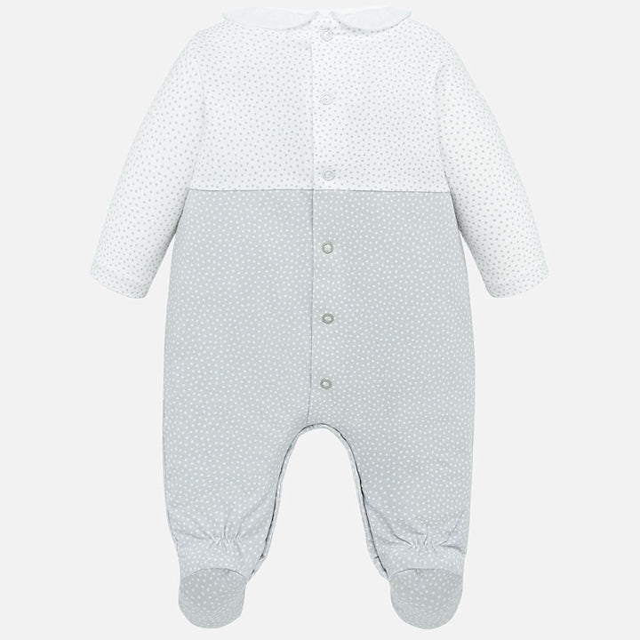 White & Grey Polka-Dot Onesie with Rose Detail