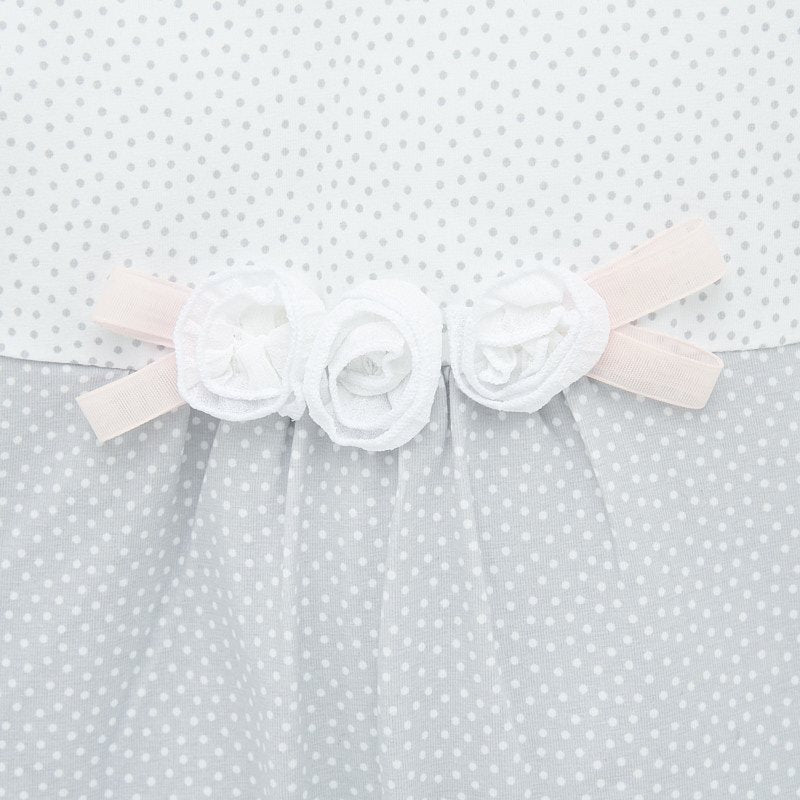 White & Grey Polka-Dot Onesie with Rose Detail