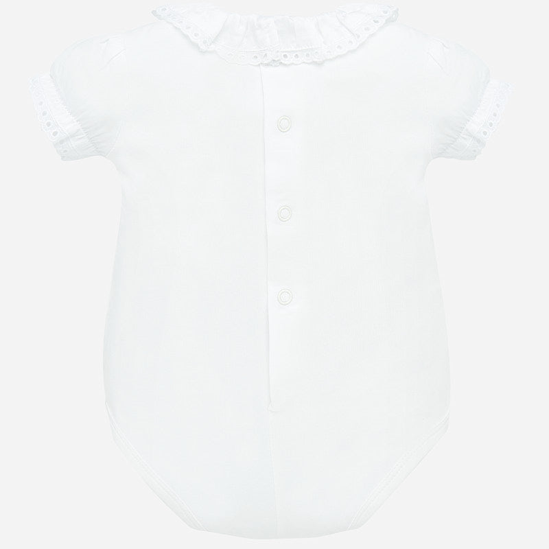 White Onesie with Ruffled Neckline