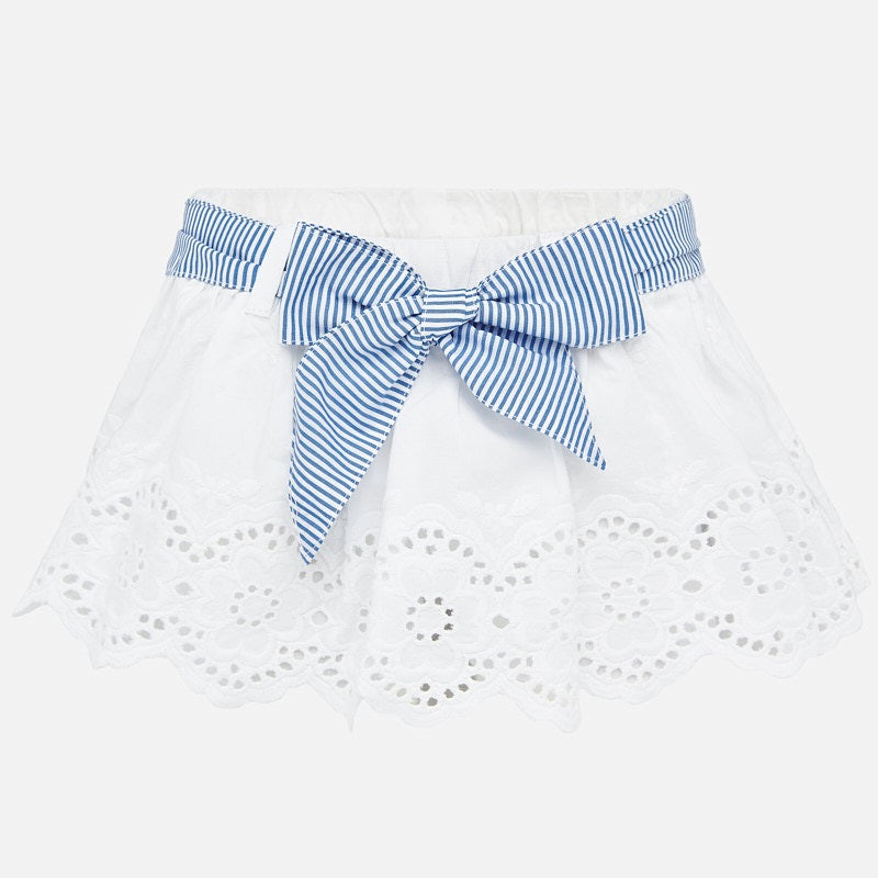 White Perforated Skirt with Blue Striped Bow