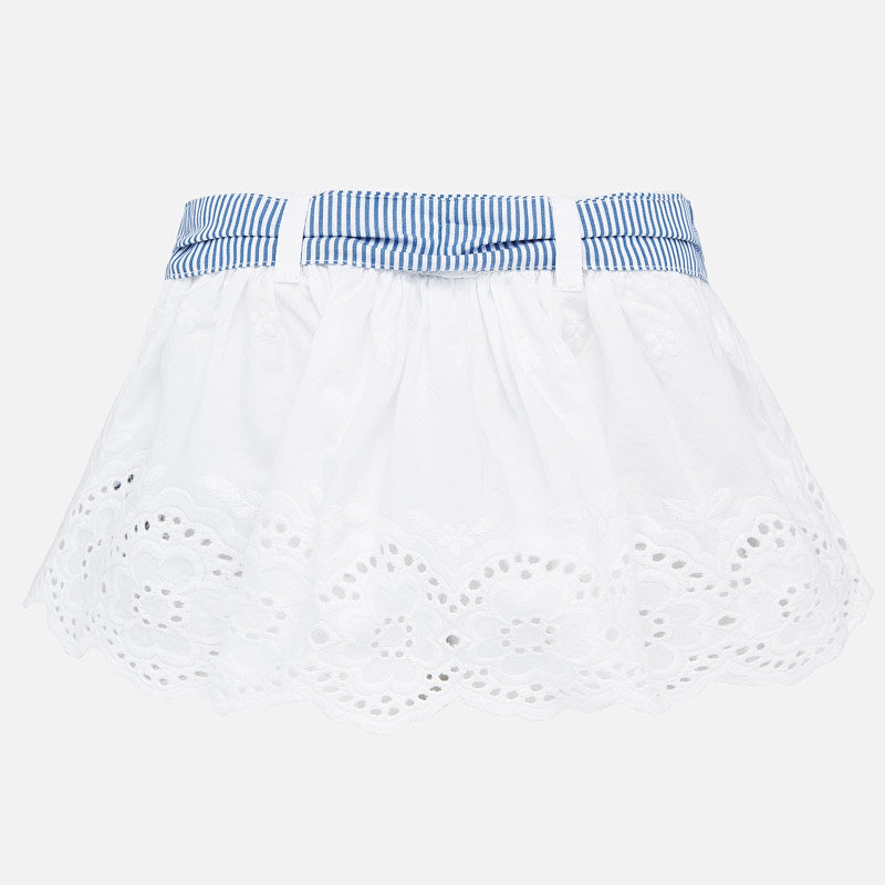 White Perforated Skirt with Blue Striped Bow