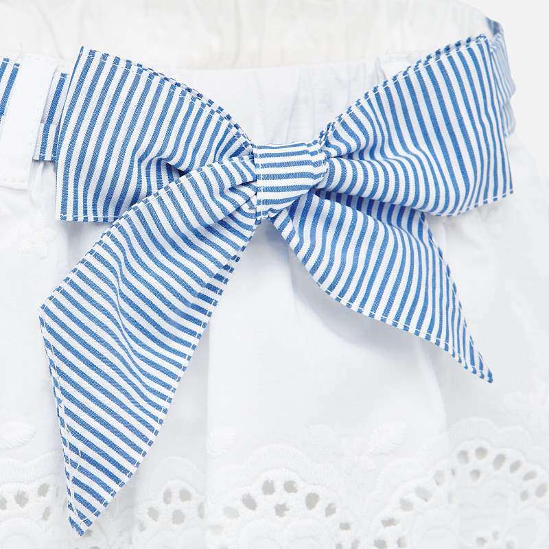 White Perforated Skirt with Blue Striped Bow