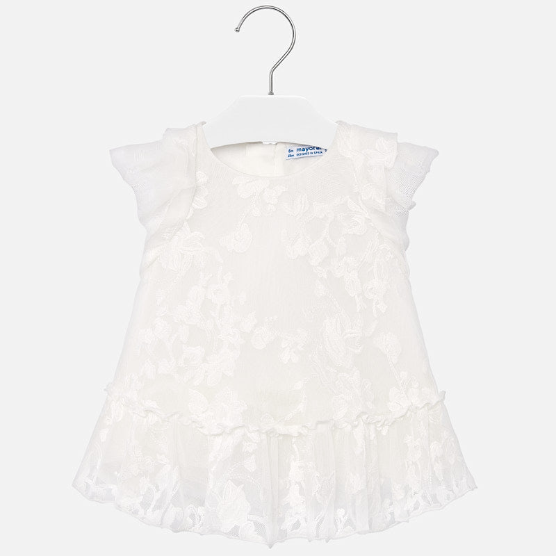 White Floral Embroidered Tulle Dress