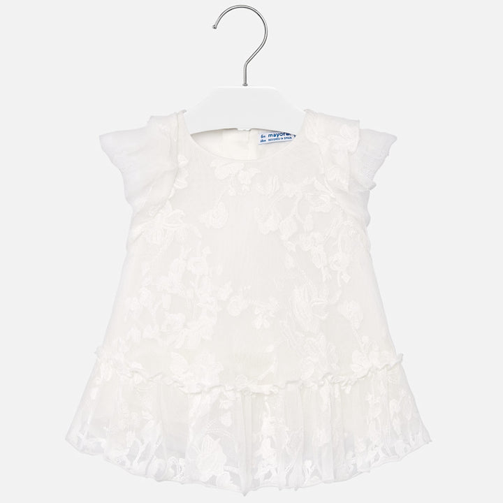 White Floral Embroidered Tulle Dress