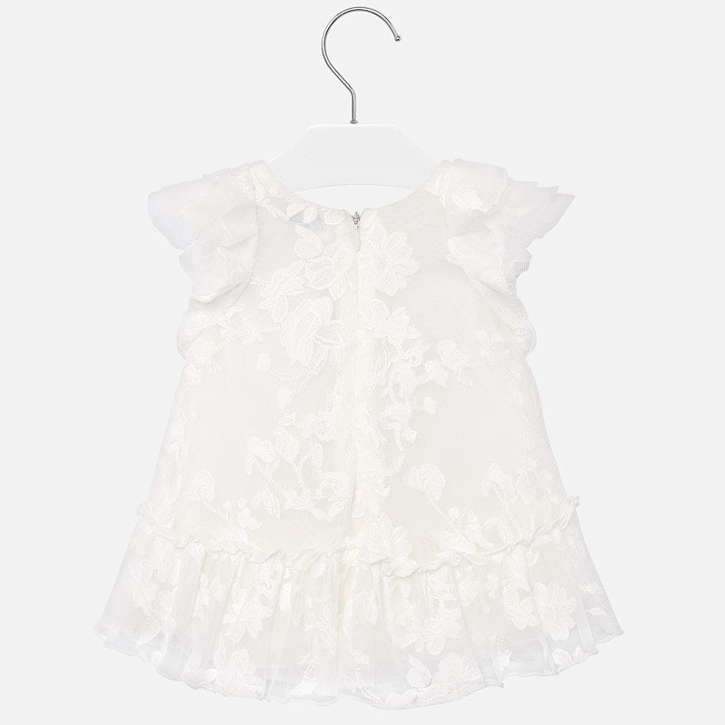 White Floral Embroidered Tulle Dress