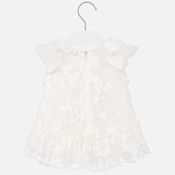 White Floral Embroidered Tulle Dress