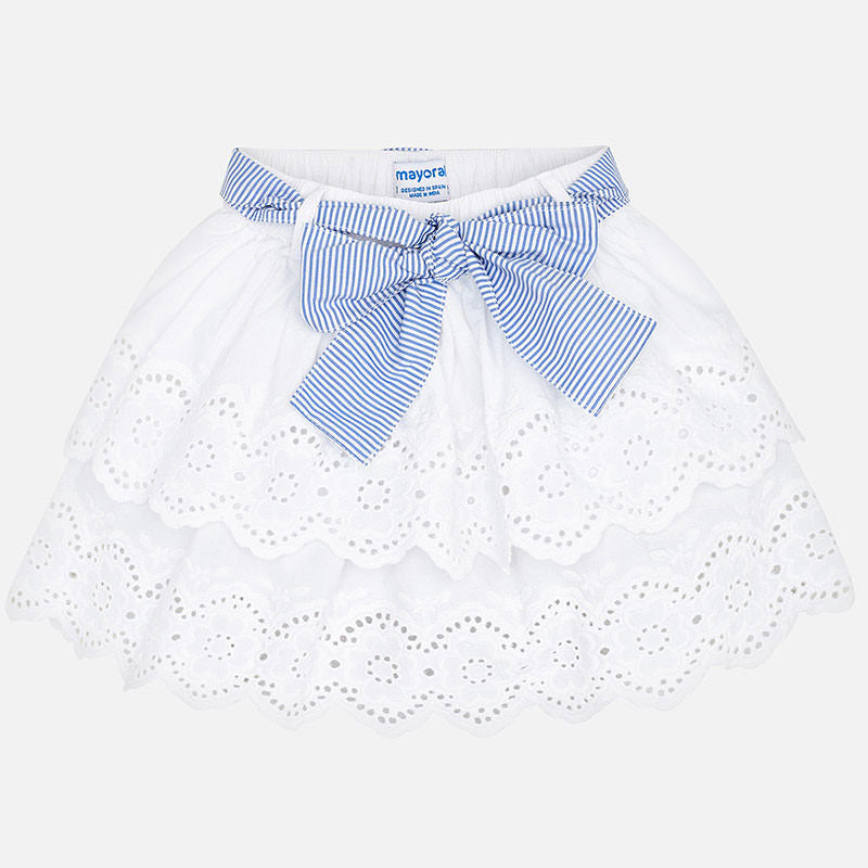 White Ruffled Skirt with Blue Striped Bow