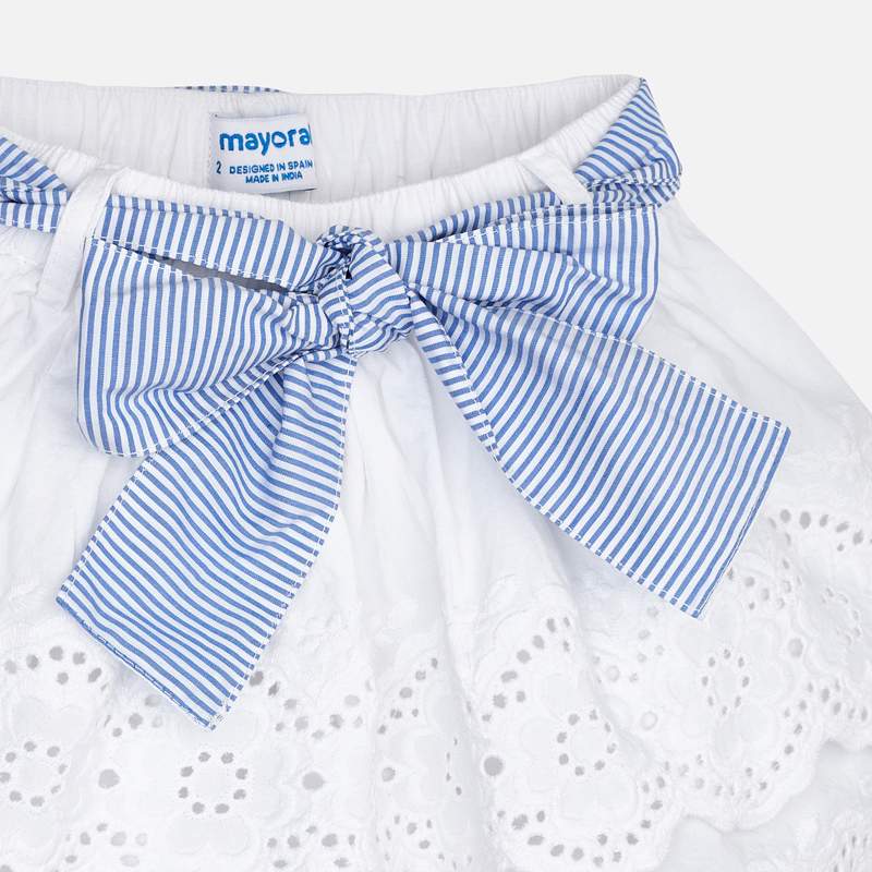 White Ruffled Skirt with Blue Striped Bow
