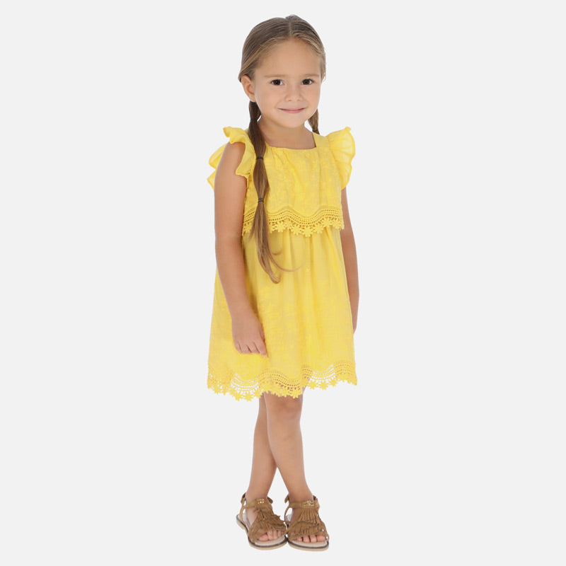Yellow Embroidered Poplin Dress