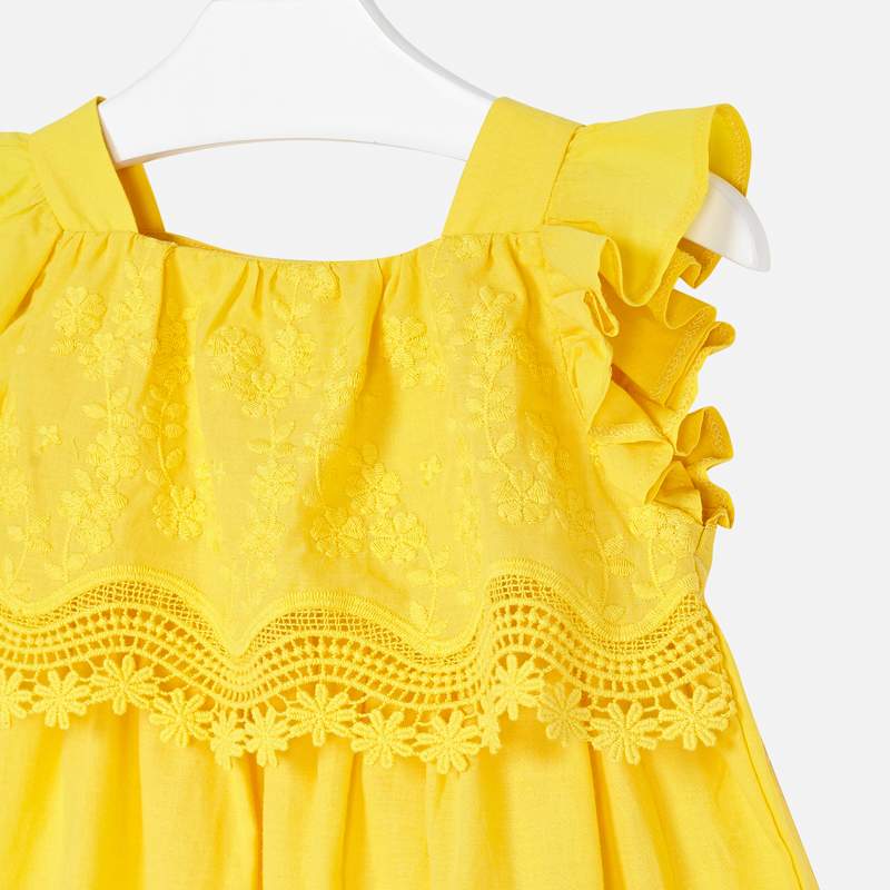 Yellow Embroidered Poplin Dress