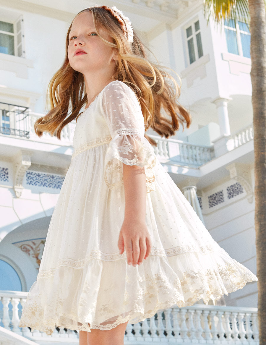 Ivory Embroidered  Tulle Dress