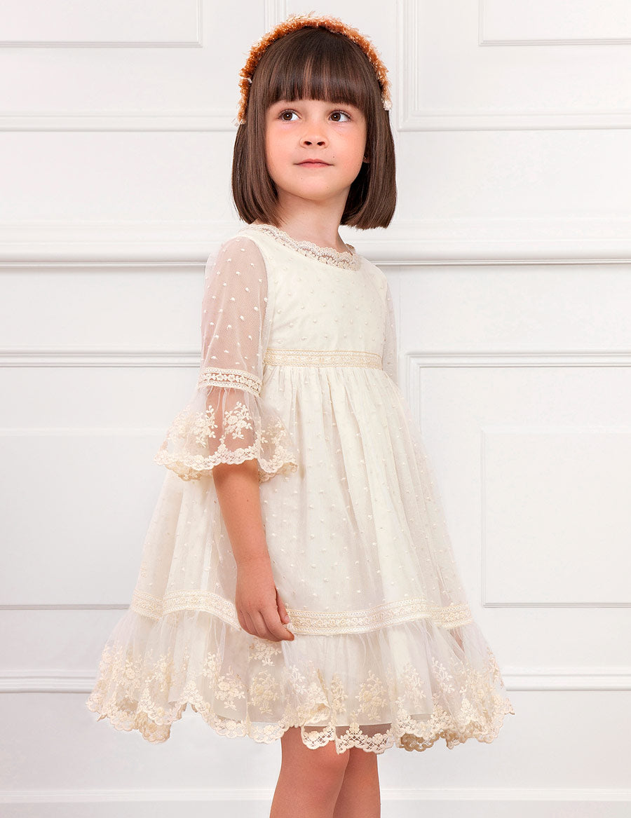 Ivory Embroidered  Tulle Dress