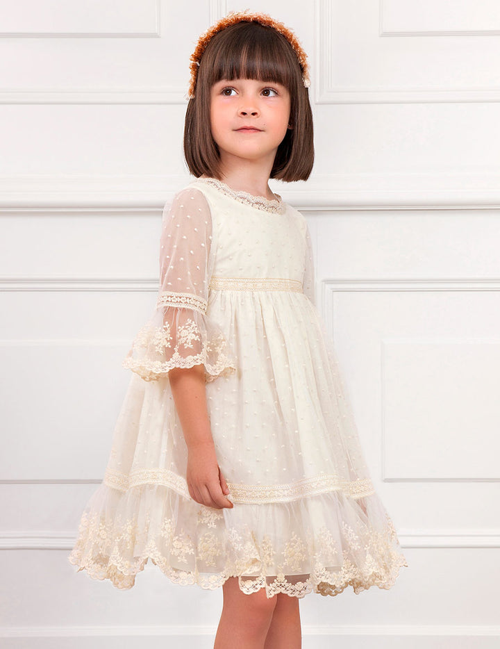 Ivory Embroidered  Tulle Dress