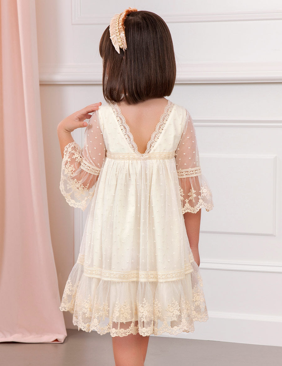 Ivory Embroidered  Tulle Dress