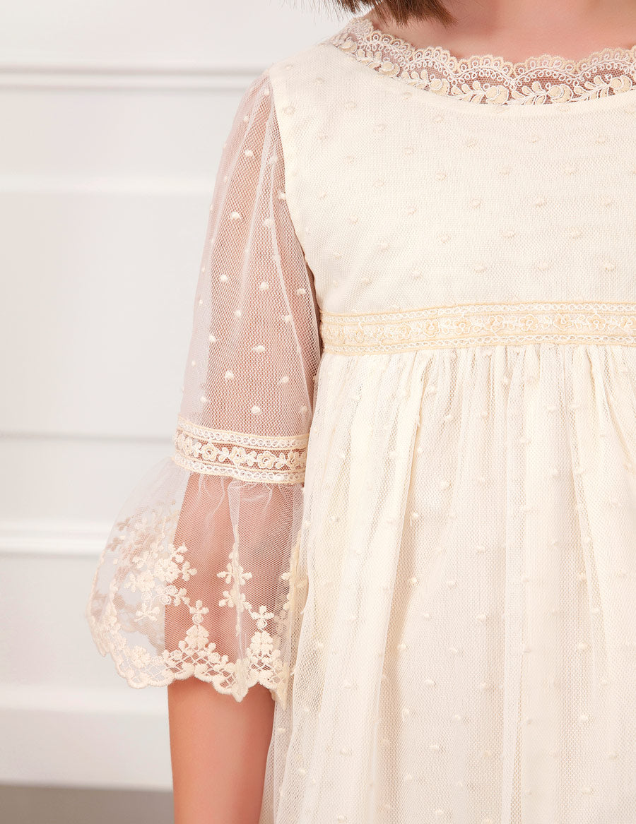 Ivory Embroidered  Tulle Dress