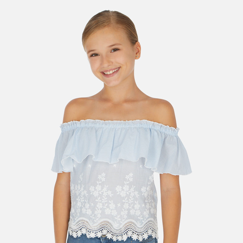 Light Blue Off the Shoulder Blouse