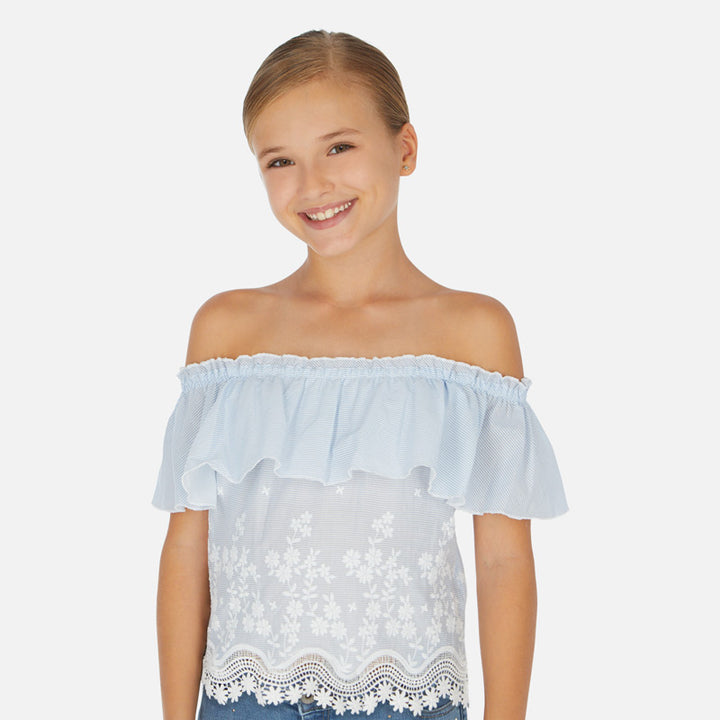 Light Blue Off the Shoulder Blouse