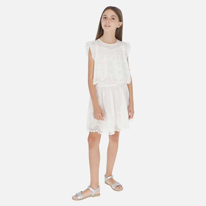 White Embroidered Poplin Dress