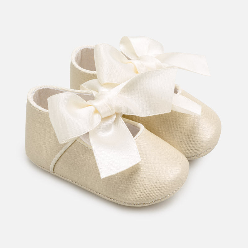 Golden Pre-Walker Shoes with Ribbon