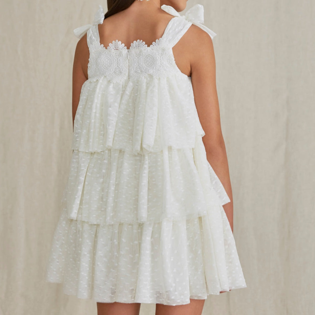Cream Ruffled Tulle Dress