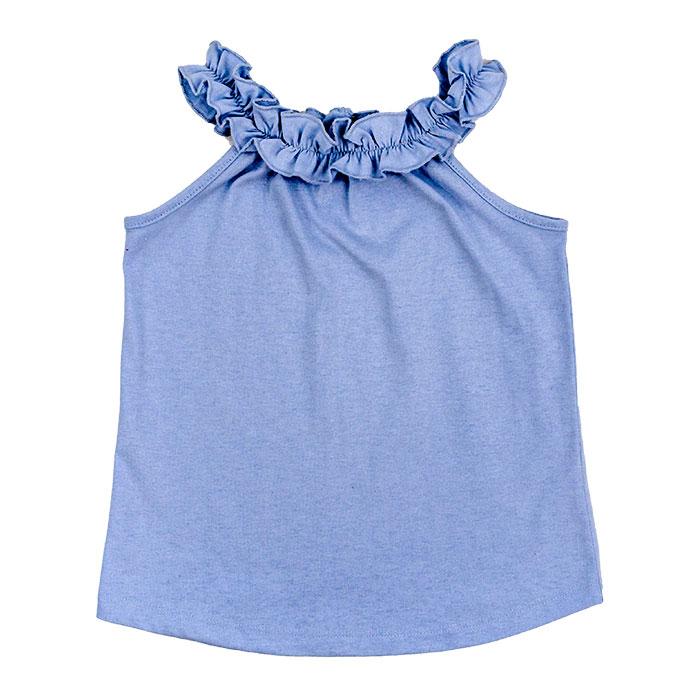 Blue Ruffle Neck Top
