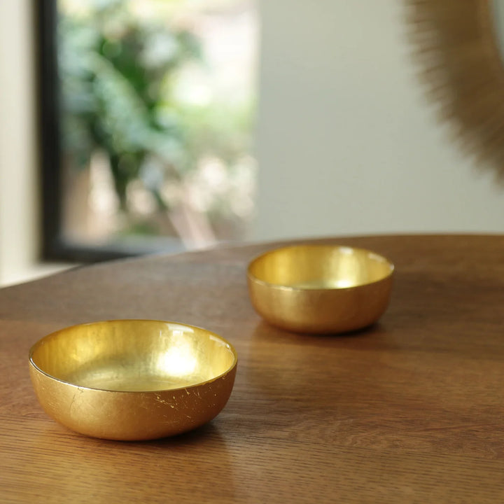 New Orleans Glass Gold Foil Small Shallow Round Bowls - Set of 2