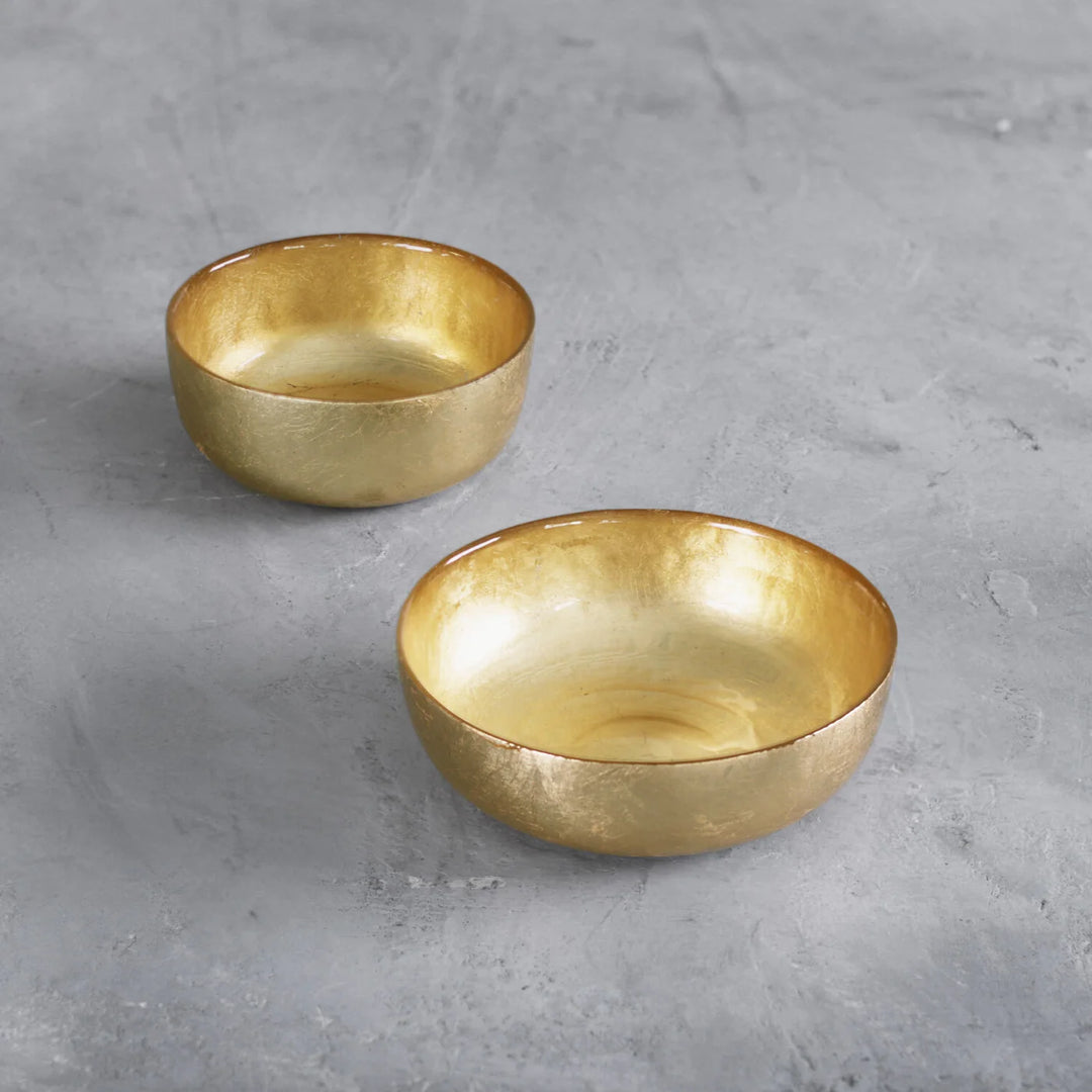 New Orleans Glass Gold Foil Small Shallow Round Bowls - Set of 2