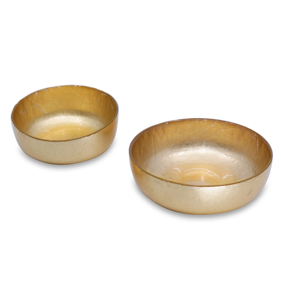 New Orleans Glass Gold Foil Small Shallow Round Bowls - Set of 2