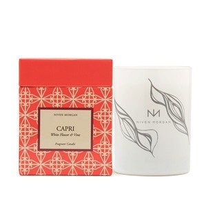 Capri White Flower and Vine Boxed Candle