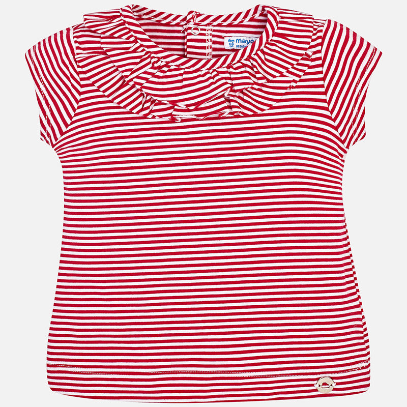Red & White Stripe Ruffle T-Shirt