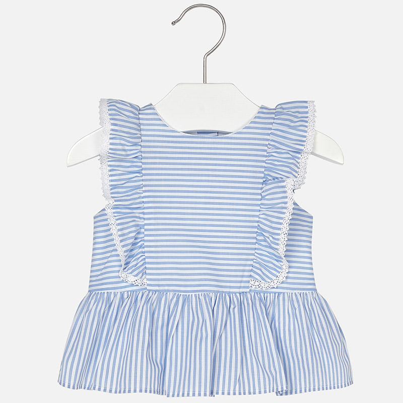 Light Blue Stripe Ruffle Blouse